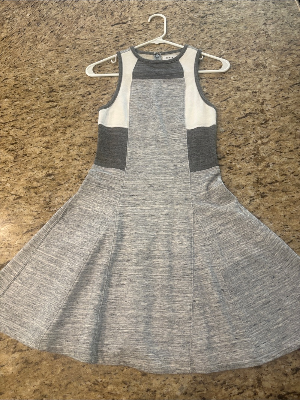 Athleta Heather Grey and Cream Fit-Flare Knit Dress